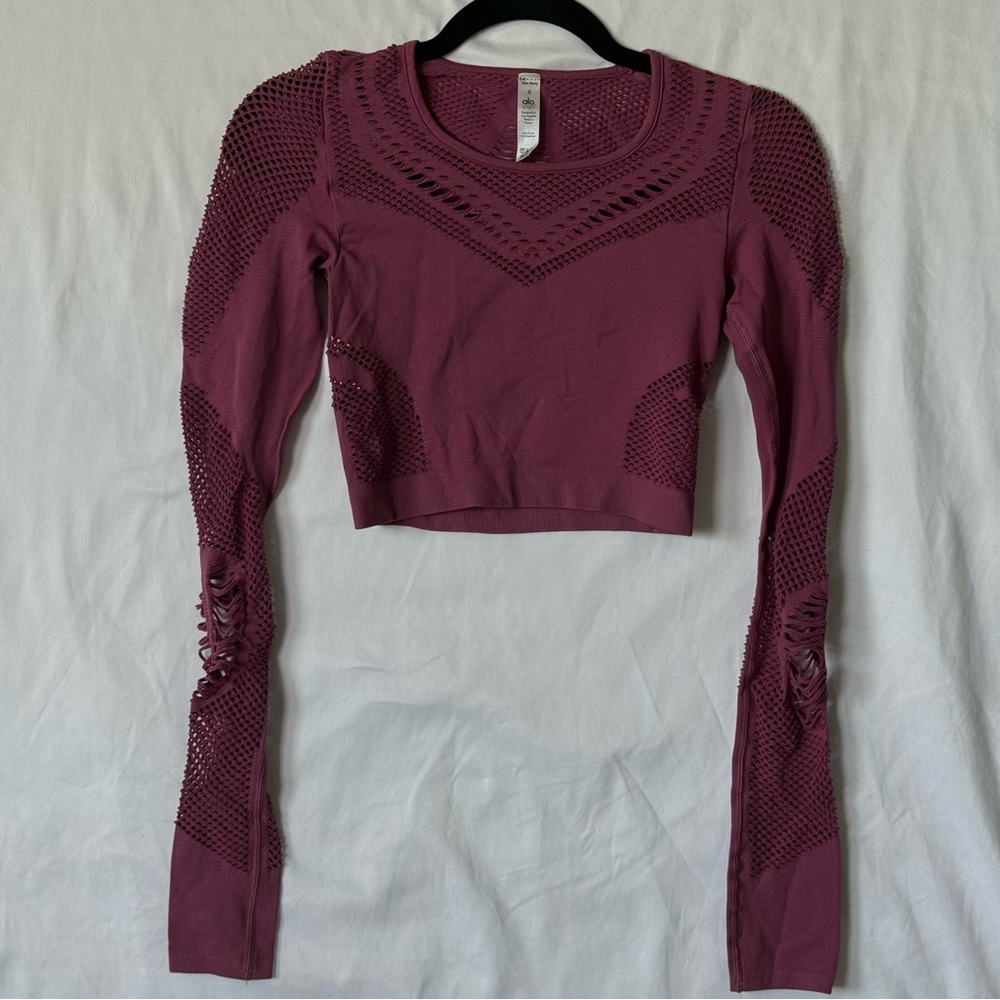 Alo Long Sleeve Mesh Crop Workout Top